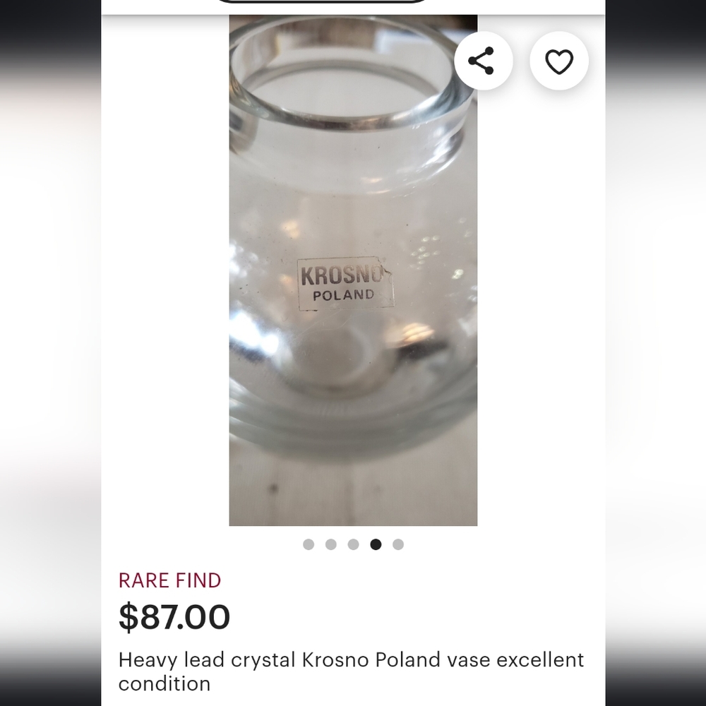 Vintage rare Krosno heavy leaded crystal vase perfect condition - Picture 10 of 11